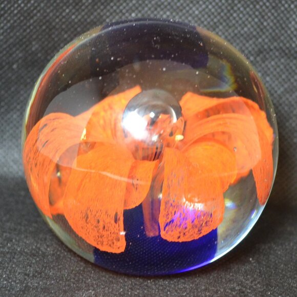 Accents Decorative Glass Paperweight With Orange Flower Inside Poshmark